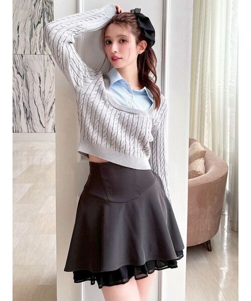 RESEXXY（リゼクシー）の「シャツドッキングケーブルニットトップス（ニット/セーター・レディース・グレー/ベージュ/ネイビー・FREE）」の5枚目の写真