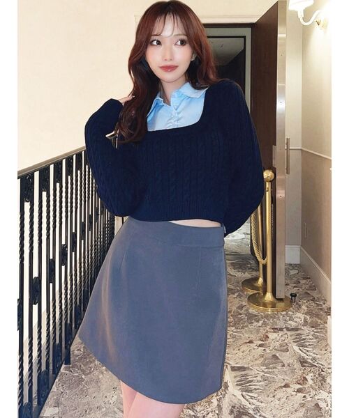 RESEXXY（リゼクシー）の「シャツドッキングケーブルニットトップス（ニット/セーター・レディース・グレー/ベージュ/ネイビー・FREE）」の9枚目の写真