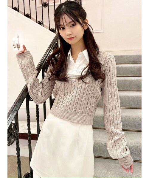 RESEXXY（リゼクシー）の「シャツドッキングケーブルニットトップス（ニット/セーター・レディース・グレー/ベージュ/ネイビー・FREE）」の12枚目の写真