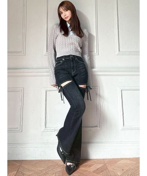 RESEXXY（リゼクシー）の「シャツドッキングケーブルニットトップス（ニット/セーター・レディース・グレー/ベージュ/ネイビー・FREE）」の17枚目の写真