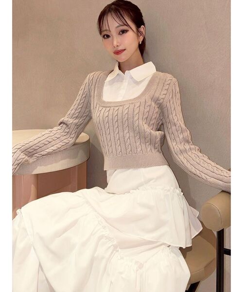 RESEXXY（リゼクシー）の「シャツドッキングケーブルニットトップス（ニット/セーター・レディース・グレー/ベージュ/ネイビー・FREE）」の18枚目の写真