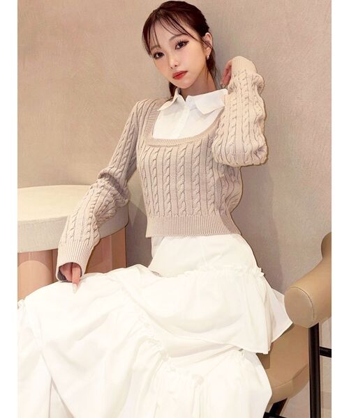 RESEXXY（リゼクシー）の「シャツドッキングケーブルニットトップス（ニット/セーター・レディース・グレー/ベージュ/ネイビー・FREE）」の19枚目の写真