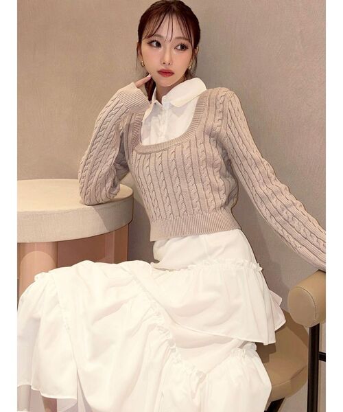 RESEXXY（リゼクシー）の「シャツドッキングケーブルニットトップス（ニット/セーター・レディース・グレー/ベージュ/ネイビー・FREE）」の20枚目の写真