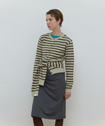MUFFLER SET STRIPE CARDIGAN_MINT/BROWN