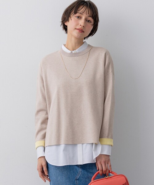 23区 L(ニジュウサンクオオキイサイズ)の「バイカラーダブルフェイス ニット(ニット/セーター・レディース・スモーキーグリーン系/ピンク系/ネイビー系/ベージュ系・46/44)」の2枚目の写真