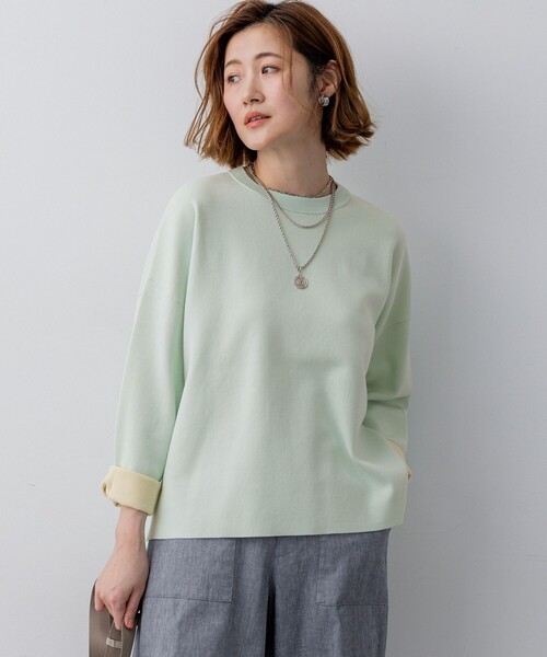 23区 L(ニジュウサンクオオキイサイズ)の「バイカラーダブルフェイス ニット(ニット/セーター・レディース・スモーキーグリーン系/ピンク系/ネイビー系/ベージュ系・46/44)」の3枚目の写真