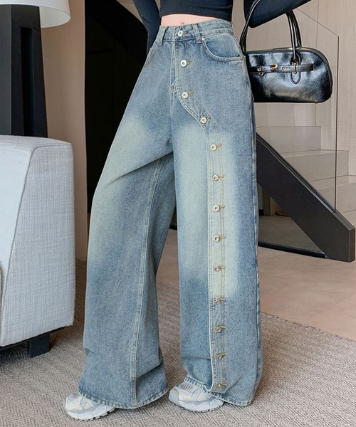 GLAMOROUS JANE(グラマラスジェーン)の「ボタンデザインデニムワイドパンツ(デニムパンツ・レディース・ブルー・L/M/S)」の10枚目の写真