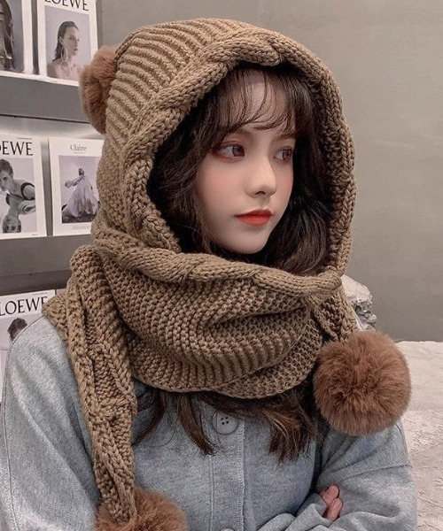 セール】ふわもこフード付きニットマフラー（マフラー）｜ampm