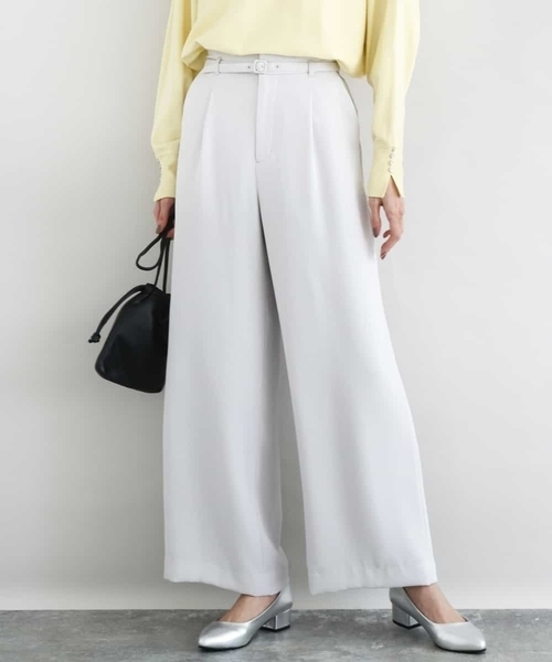 MK MICHEL KLEIN（エムケーミッシェルクラン）の「共地ベルト付きワイドパンツ/撥水/防シワ/洗える（その他パンツ・レディース・ネイビー/ライトグレー・38）」の2枚目の写真