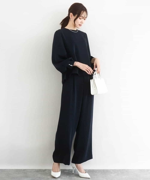 MK MICHEL KLEIN（エムケーミッシェルクラン）の「共地ベルト付きワイドパンツ/撥水/防シワ/洗える（その他パンツ・レディース・ネイビー/ライトグレー・38）」の3枚目の写真