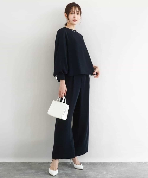 MK MICHEL KLEIN（エムケーミッシェルクラン）の「共地ベルト付きワイドパンツ/撥水/防シワ/洗える（その他パンツ・レディース・ネイビー/ライトグレー・38）」の4枚目の写真