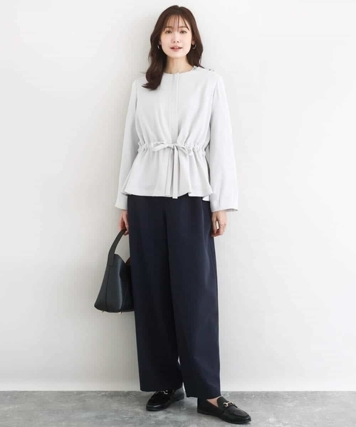 MK MICHEL KLEIN（エムケーミッシェルクラン）の「共地ベルト付きワイドパンツ/撥水/防シワ/洗える（その他パンツ・レディース・ネイビー/ライトグレー・38）」の5枚目の写真