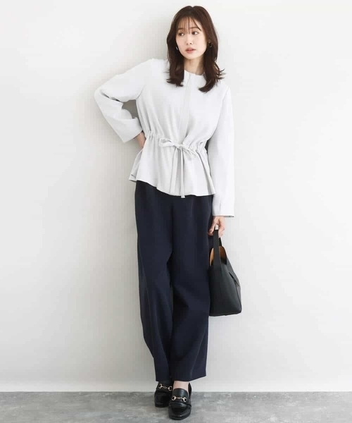 MK MICHEL KLEIN（エムケーミッシェルクラン）の「共地ベルト付きワイドパンツ/撥水/防シワ/洗える（その他パンツ・レディース・ネイビー/ライトグレー・38）」の7枚目の写真