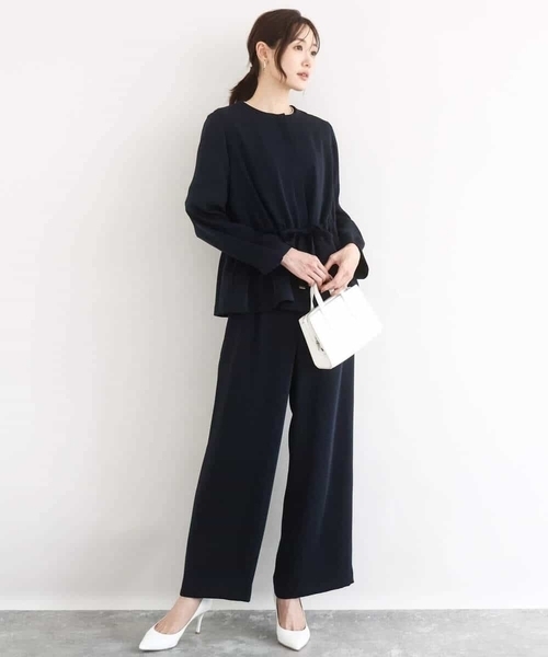 MK MICHEL KLEIN（エムケーミッシェルクラン）の「共地ベルト付きワイドパンツ/撥水/防シワ/洗える（その他パンツ・レディース・ネイビー/ライトグレー・38）」の13枚目の写真