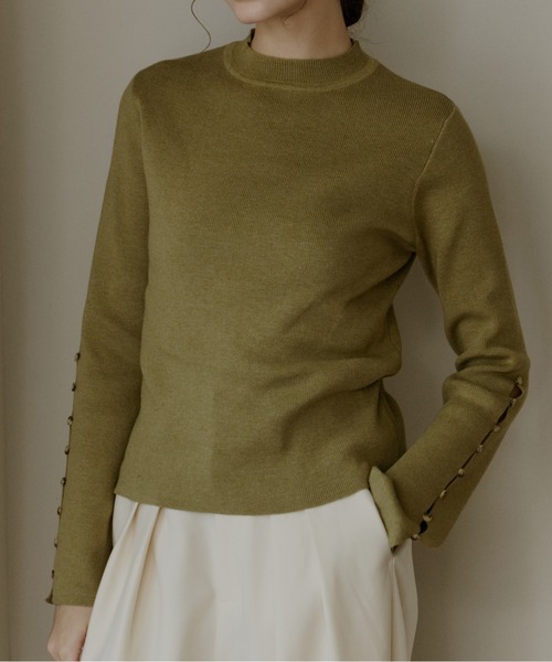 OLUN（オルン）の「design rib knit tops/デザインリブニットトップス（ニット/セーター・レディース・アイボリー/グリーン/ブラウン/ベージュ・FREE）」の4枚目の写真