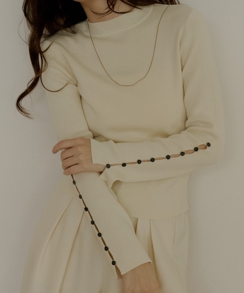 OLUN（オルン）の「design rib knit tops/デザインリブニットトップス（ニット/セーター・レディース・アイボリー/グリーン/ブラウン/ベージュ・FREE）」の2枚目の写真