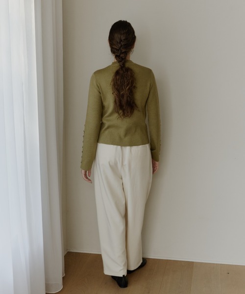 OLUN（オルン）の「design rib knit tops/デザインリブニットトップス（ニット/セーター・レディース・アイボリー/グリーン/ブラウン/ベージュ・FREE）」の5枚目の写真