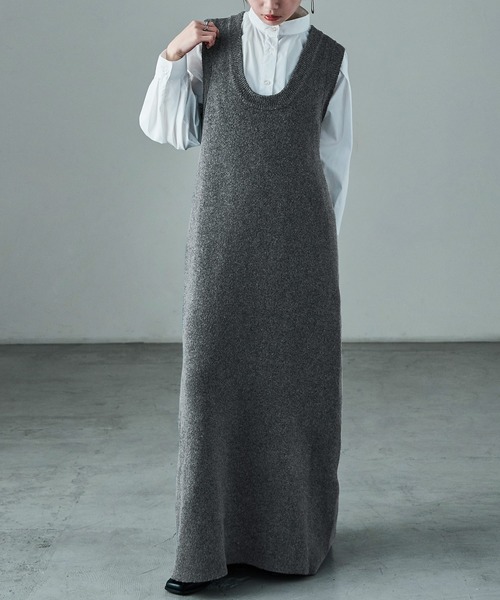 Fashion Letter（ファッションレター）の「セットアップ対応 メランジニットワンピース（ワンピース・レディース・チャコールグレー/ブラック/ブラウン・M）」の3枚目の写真