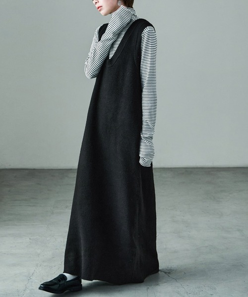 Fashion Letter（ファッションレター）の「セットアップ対応 メランジニットワンピース（ワンピース・レディース・チャコールグレー/ブラック/ブラウン・M）」の2枚目の写真