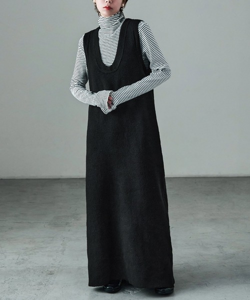 Fashion Letter（ファッションレター）の「セットアップ対応 メランジニットワンピース（ワンピース・レディース・チャコールグレー/ブラック/ブラウン・M）」の4枚目の写真