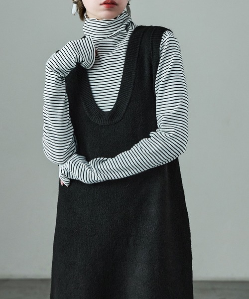 Fashion Letter（ファッションレター）の「セットアップ対応 メランジニットワンピース（ワンピース・レディース・チャコールグレー/ブラック/ブラウン・M）」の5枚目の写真