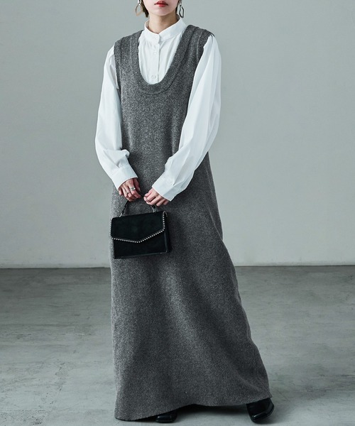 Fashion Letter（ファッションレター）の「セットアップ対応 メランジニットワンピース（ワンピース・レディース・チャコールグレー/ブラック/ブラウン・M）」の14枚目の写真