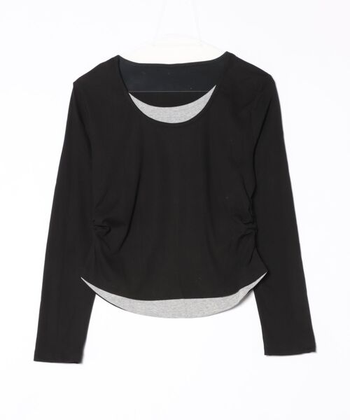 LADY LIKE(レディライク)の「サイドギャザー入りレイヤード風長袖Tシャツ(Tシャツ/カットソー・レディース・ブラウン/グレー/ブラック・M)」の14枚目の写真