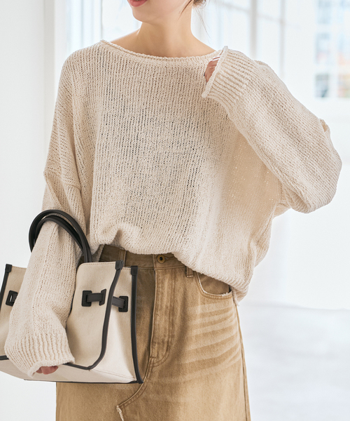 Spick & Span(スピックアンドスパン)の「IGEAローゲージボートネックニット(ニット/セーター・レディース・アイボリー/レッド系その他・FREE)」の2枚目の写真