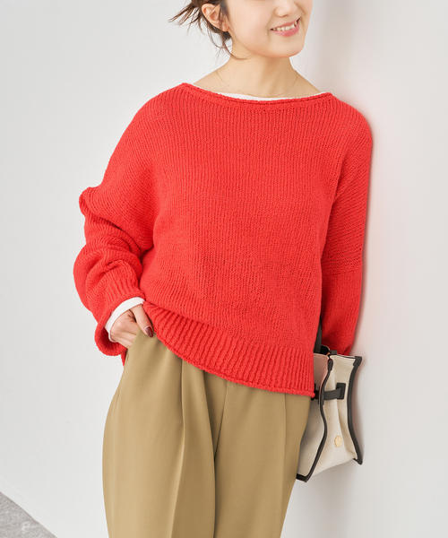 Spick & Span(スピックアンドスパン)の「IGEAローゲージボートネックニット(ニット/セーター・レディース・アイボリー/レッド系その他・FREE)」の4枚目の写真