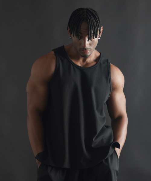 PHERMENON(フェルメノン)の「スタンダード無地切り替えノースリーブ - ブラック(Tシャツ/カットソー・メンズ・その他・2/1)」の1枚目の写真