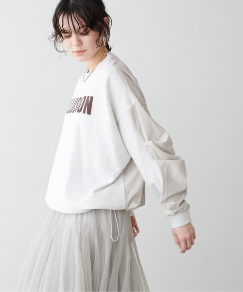 LARUTA(ラルータ)の「【LARUTA】ロゴ裏毛異素材タックプルオーバー(Tシャツ/カットソー・レディース・チャコールグレー/オートミール・FREE)」の12枚目の写真