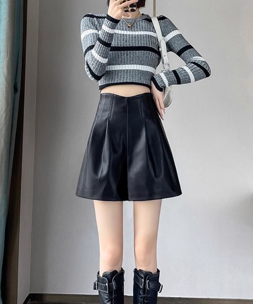 SallyLunn(サリーラン)の「レザータッチAラインショートボトム(その他パンツ・レディース・ブラウン/ブラック・MEDIUM/LARGE)」の15枚目の写真