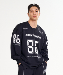 LAZYBEE（レイジービー）の「ジャイアントフィット 長袖Tシャツ ラグビーシャツ オーバーサイズ ヘルス ジムウェア スウェット ランニングジャージ ブロックコア M ブラック（スウェット）」