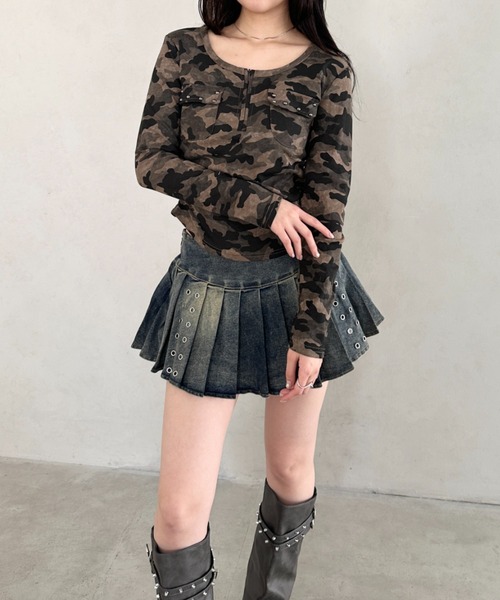 Bamm(バム)の「カモフラアウトポケットハーフジップトップス(Tシャツ/カットソー・レディース・グレー/カーキ・FREE)」の14枚目の写真