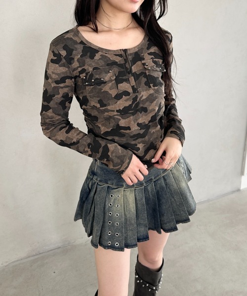 Bamm(バム)の「カモフラアウトポケットハーフジップトップス(Tシャツ/カットソー・レディース・グレー/カーキ・FREE)」の12枚目の写真