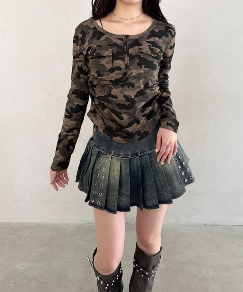 Bamm(バム)の「カモフラアウトポケットハーフジップトップス(Tシャツ/カットソー・レディース・グレー/カーキ・FREE)」の11枚目の写真