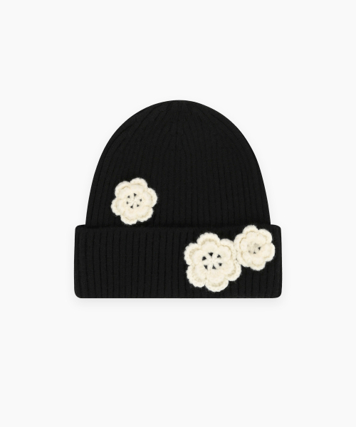 Flower Beanie (Black Cream)