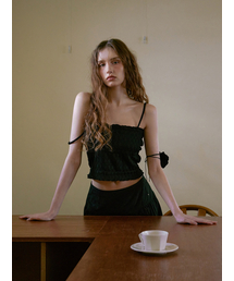 String Layered Sleeveless Blouse, Black