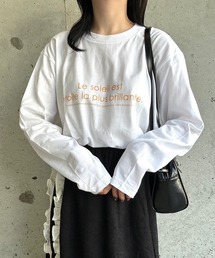 オレンジ英字プリントロンT/長袖Tシャツ