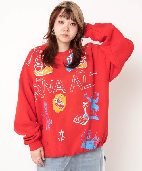 RNA（アールエヌエー）の「M2639 ジャンクキャラWASH OUTトレーナー（Tシャツ/カットソー・レディース・ブラック/アッシュグレー/レッド・MEDIUM）」の4枚目の写真