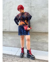 Christian Lacroix グラデーション×民族風プリントショートドレス