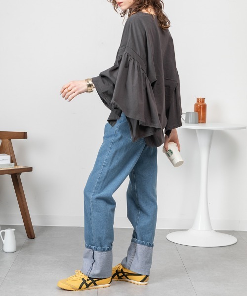 RCD(アールシーディー)の「ドロップショルダーギャザースリーブカットソー(Tシャツ/カットソー・レディース・ブラック/カーキ/ホワイト/チャコールグレー・4L~5L/LL~3L/M-L)」の18枚目の写真