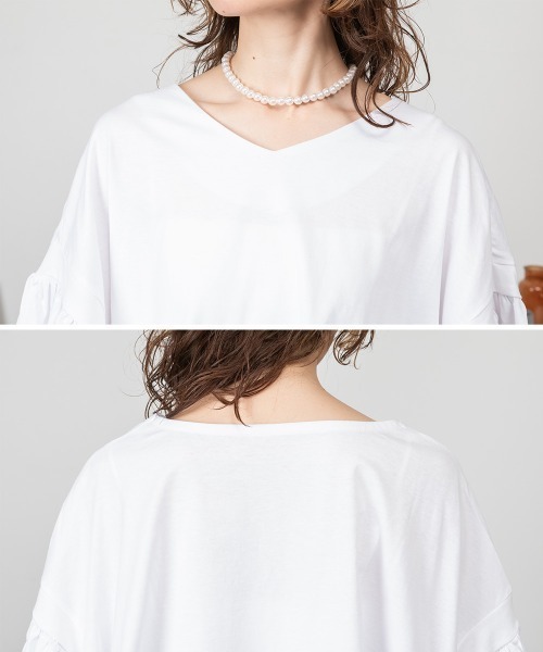 RCD(アールシーディー)の「ドロップショルダーギャザースリーブカットソー(Tシャツ/カットソー・レディース・ブラック/カーキ/ホワイト/チャコールグレー・4L~5L/LL~3L/M-L)」の11枚目の写真