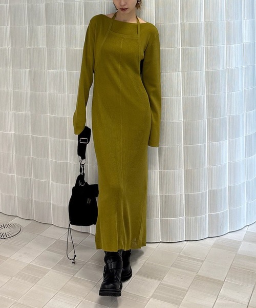 ameri ドレス　ロングワンピース HALTER NECK LAYERED KNIT DRESS（ワンピース）｜Ameri（アメリ）の