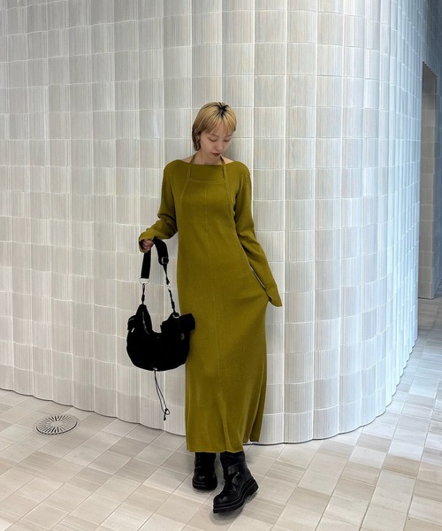 Ameri(アメリ)の「HALTER NECK LAYERED KNIT DRESS(ワンピース・レディース・オリーブ/スミクロ/オレンジ・SMALL/MEDIUM)」の12枚目の写真
