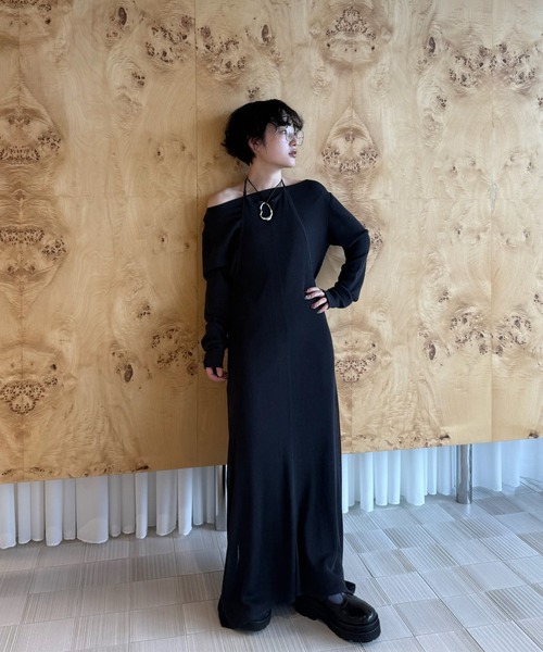 Ameri(アメリ)の「HALTER NECK LAYERED KNIT DRESS(ワンピース・レディース・オリーブ/スミクロ/オレンジ・SMALL/MEDIUM)」の8枚目の写真