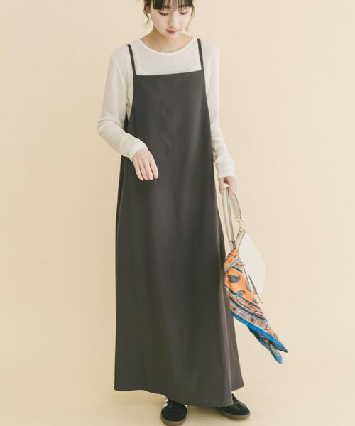 ITEMS URBANRESEARCH（アイテムズ アーバンリサーチ）の「シアーインナーセットワンピース（ワンピース・レディース・キャメル/チャコールグレー・FREE）」の2枚目の写真