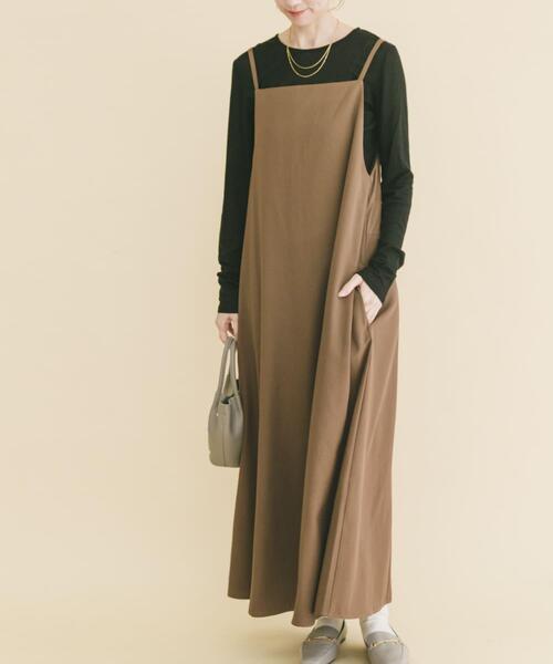 ITEMS URBANRESEARCH（アイテムズ アーバンリサーチ）の「シアーインナーセットワンピース（ワンピース・レディース・キャメル/チャコールグレー・FREE）」の4枚目の写真