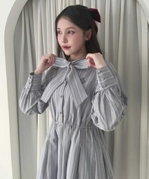 F i.n.t | ボリュームスリーブボウタイストライプワンピース/fint フィント(ワンピース)