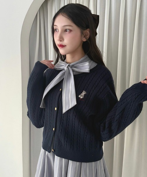 F i.n.t（フィント）の「ボリュームスリーブボウタイストライプワンピース/fint フィント（ワンピース・レディース・ライトベージュ/ブルーグレー・FREE）」の12枚目の写真